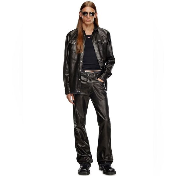 Vintage Diesel  Leather Black Pants Chinos Wide Leg Size 27 - Picture 3 of 11